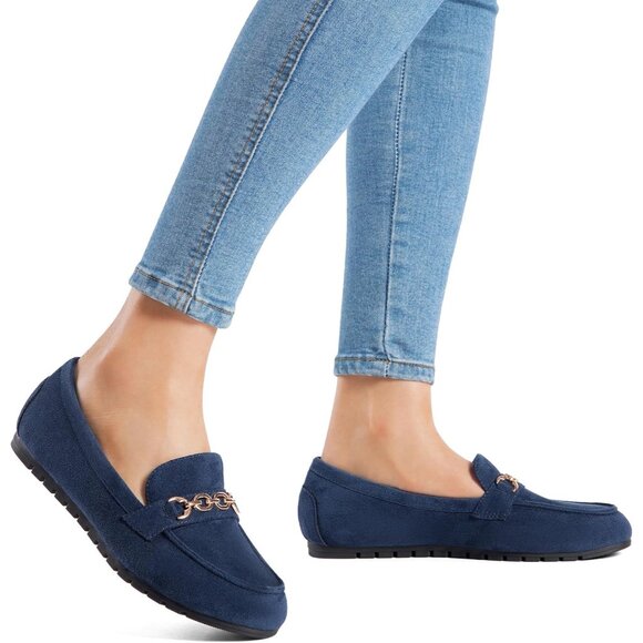 Dream Pairs Women Navy Faux Suede Lightweight Arch Support Slip On Flat Loafers - Picture 6 of 9